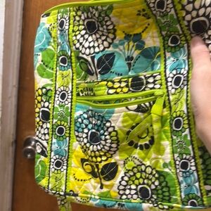 Vera Bradley Quilted Backpack in Green and Blue with Floral Geometric Design